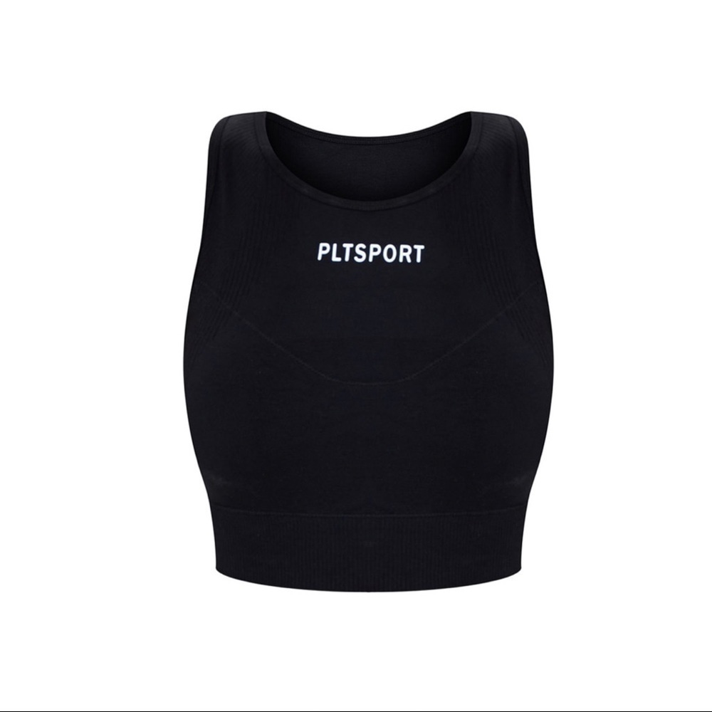 PRETTYLITTLETHING Black Textured Rib Seamless High
Neck Cropped Top